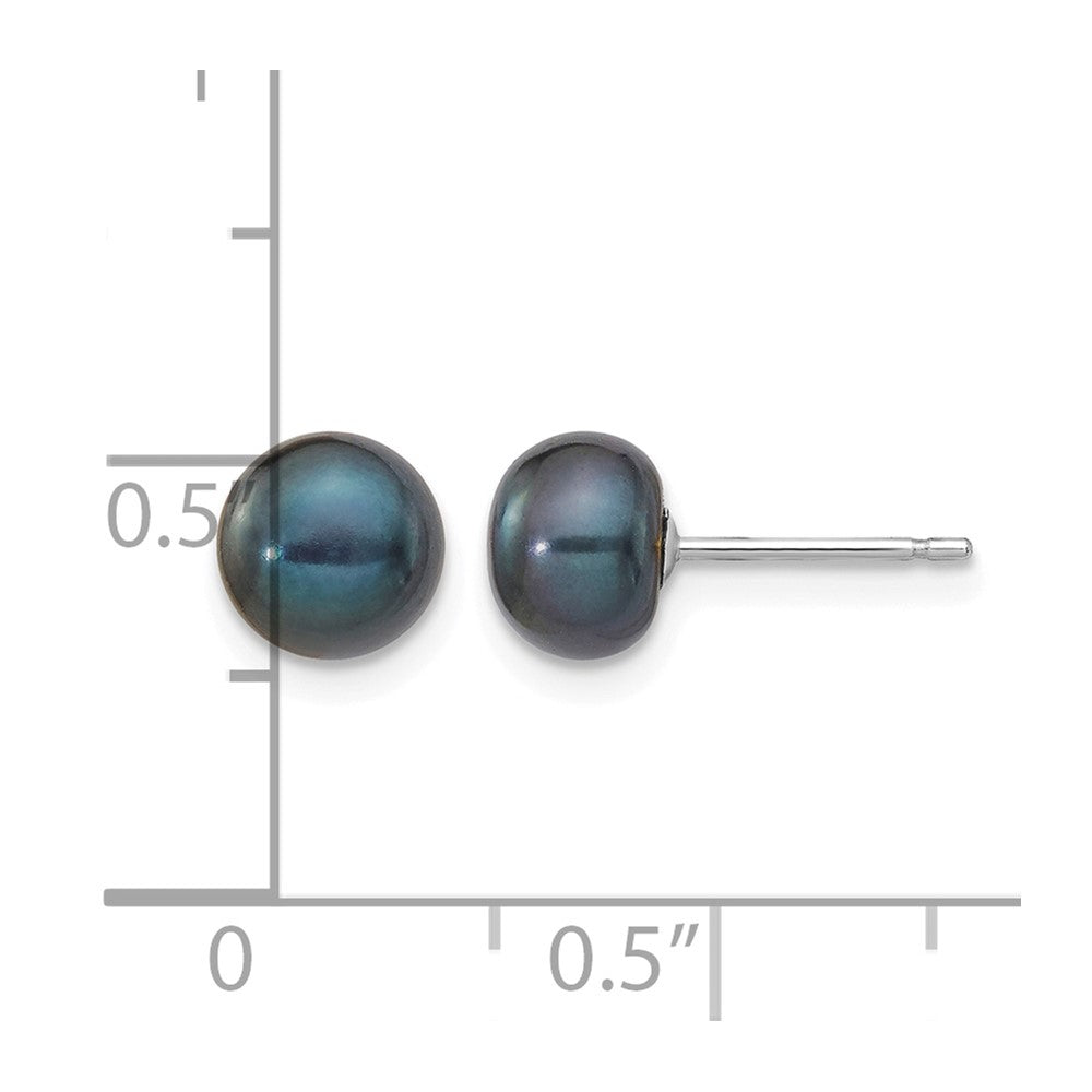 14k White Gold 6-7mm Black Button FW Cultured Pearl Stud Post Earrings