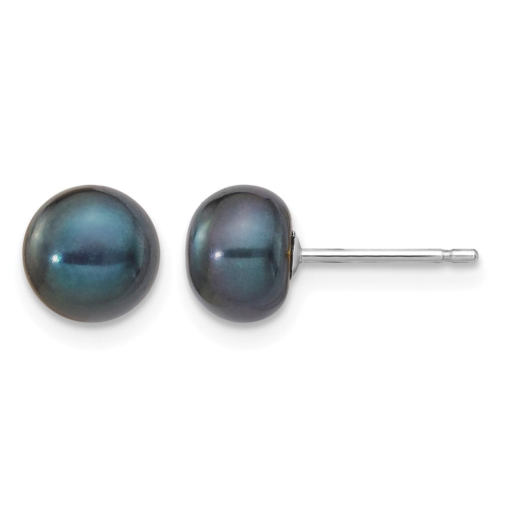 14k White Gold 6-7mm Black Button FW Cultured Pearl Stud Post Earrings