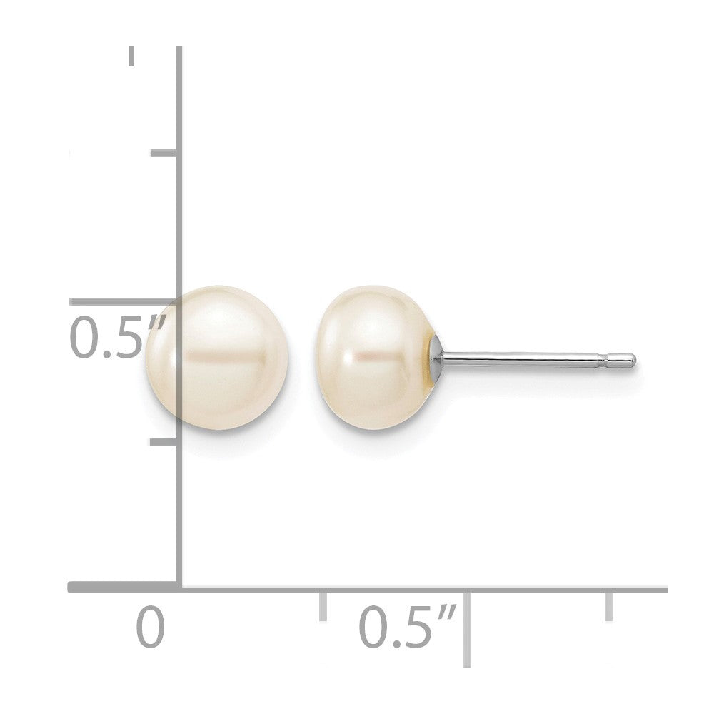 14k White Gold 6-7mm White Button FW Cultured Pearl Stud Post Earrings