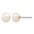 14k White Gold 6-7mm White Button FW Cultured Pearl Stud Post Earrings