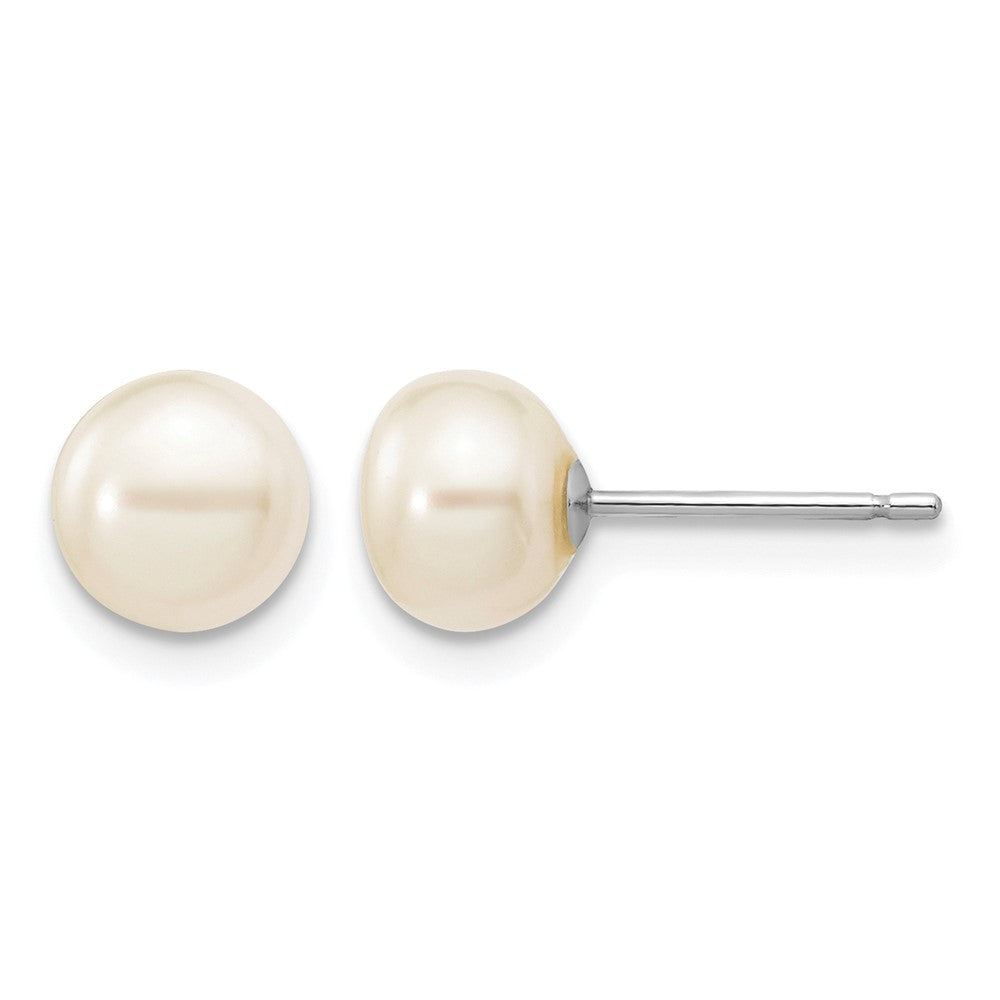 14k White Gold 6-7mm White Button FW Cultured Pearl Stud Post Earrings