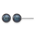 14k White Gold 6-7mm Black Round FW Cultured Pearl Stud Post Earrings