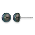 14k White Gold 7-8mm Black Button FW Cultured Pearl Stud Post Earrings