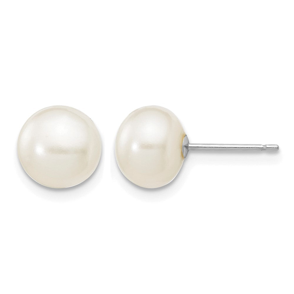 14k WG 7-8mm White Button FW Cultured Pearl Stud Post Earrings