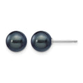14k White Gold 7-8mm Black Round FW Cultured Pearl Stud Post Earrings