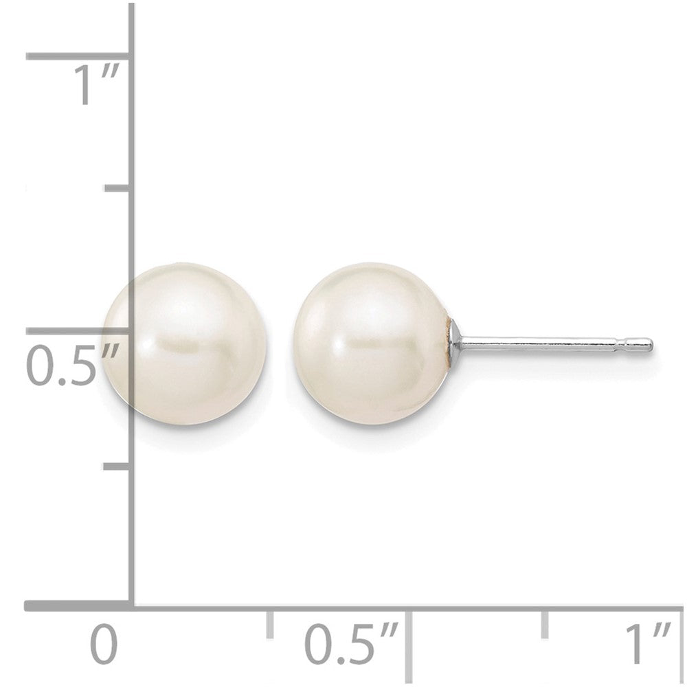 14k White Gold 7-8mm White Round FW Cultured Pearl Stud Post Earrings