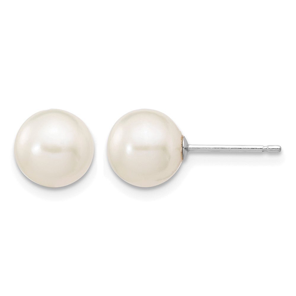 14k White Gold 7-8mm White Round FW Cultured Pearl Stud Post Earrings