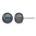 14k White Gold 8-9mm Black Button FW Cultured Pearl Stud Post Earrings