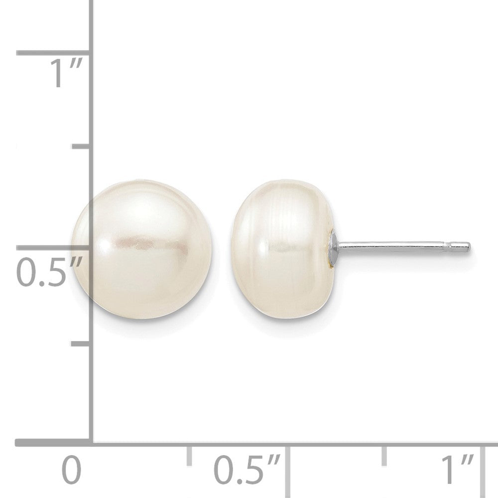 14k White Gold 8-9mm White Button FW Cultured Pearl Stud Post Earrings