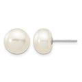 14k White Gold 8-9mm White Button FW Cultured Pearl Stud Post Earrings