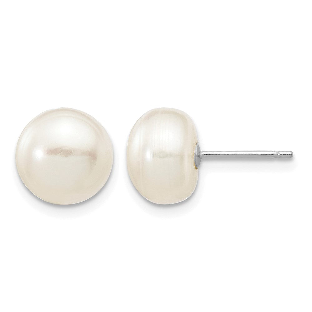 14k White Gold 8-9mm White Button FW Cultured Pearl Stud Post Earrings