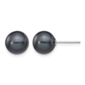14k White Gold 8-9mm Black Round FW Cultured Pearl Stud Post Earrings
