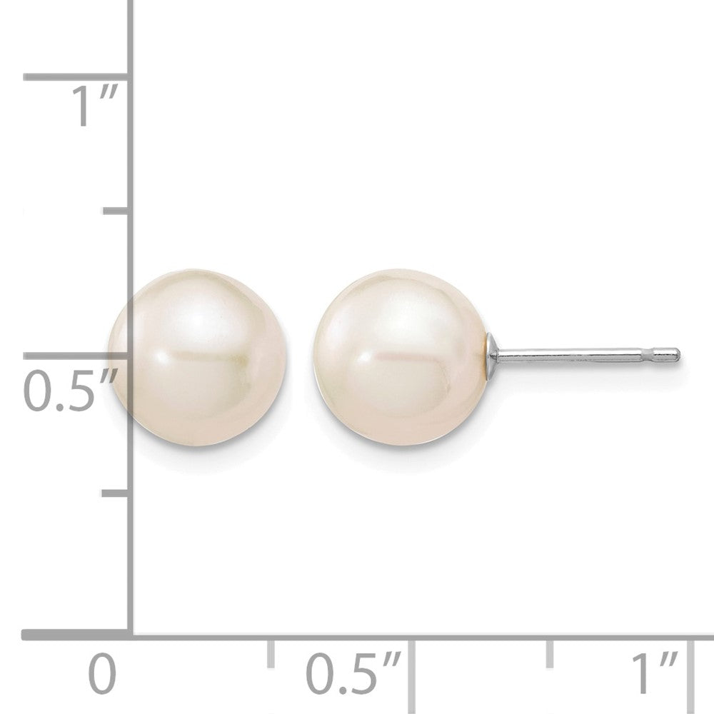 14k White Gold 8-9mm White Round FW Cultured Pearl Stud Post Earrings