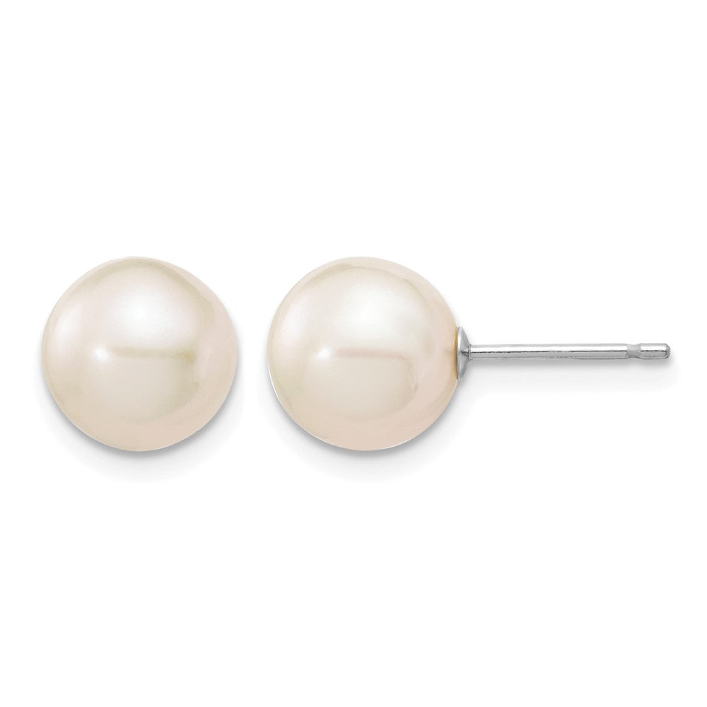 14k White Gold 8-9mm White Round FW Cultured Pearl Stud Post Earrings