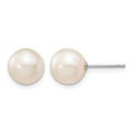 14k White Gold 8-9mm White Round FW Cultured Pearl Stud Post Earrings