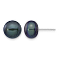 14k White Gold 9-10mm Black Button FW Cultured Pearl Stud Post Earrings
