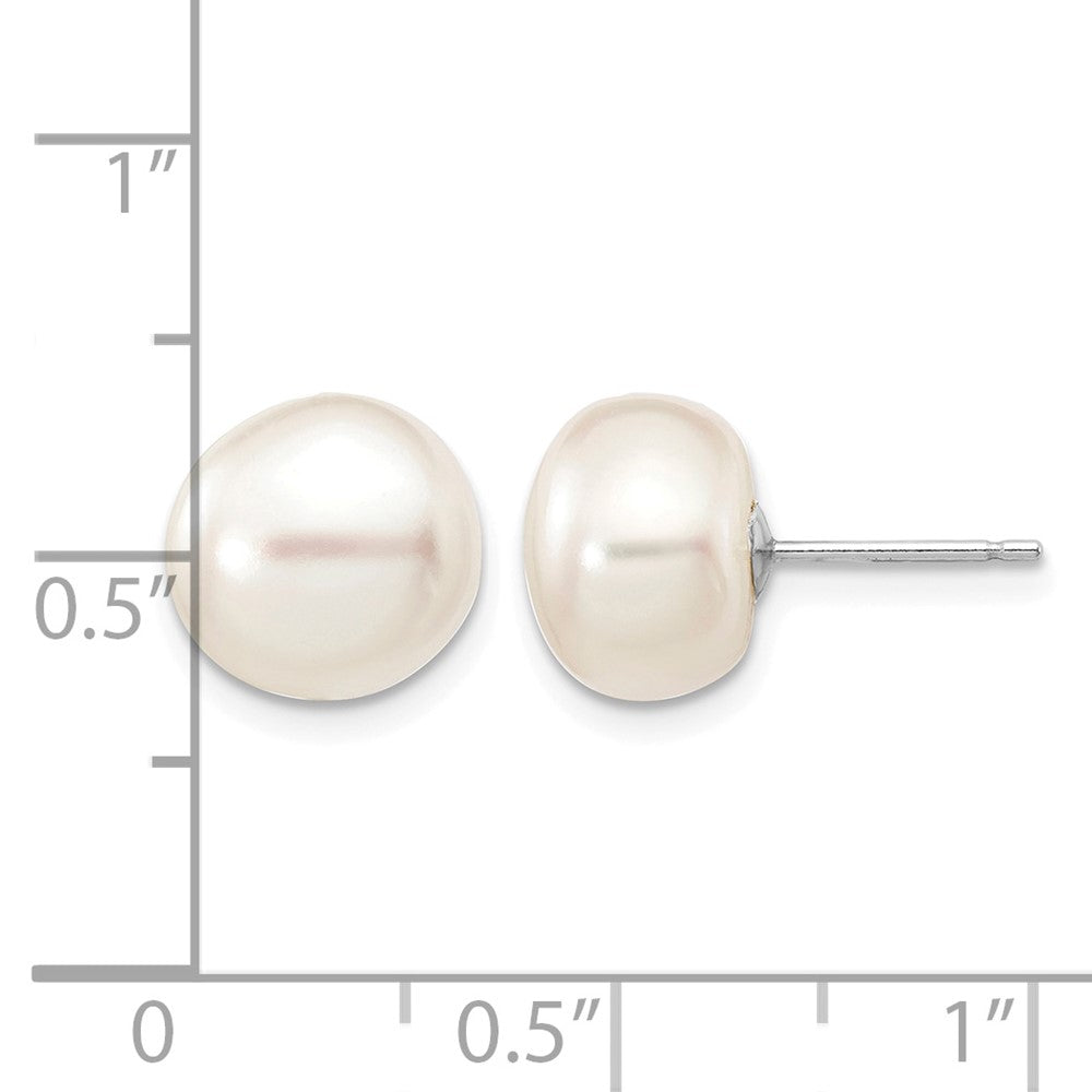 14k White Gold 9-10mm White Button FW Cultured Pearl Stud Post Earrings