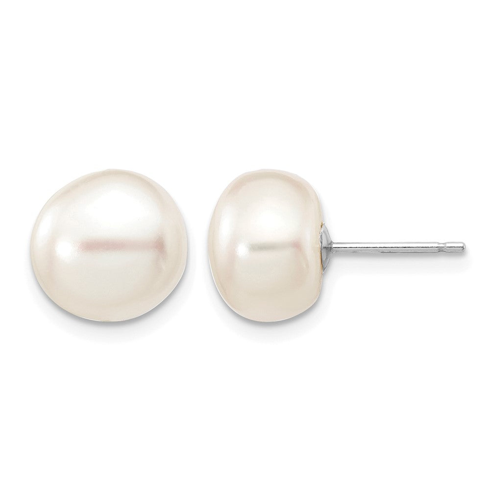 14k White Gold 9-10mm White Button FW Cultured Pearl Stud Post Earrings
