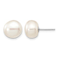14k White Gold 9-10mm White Button FW Cultured Pearl Stud Post Earrings