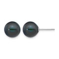 14k White Gold 9-10mm Black Round FW Cultured Pearl Stud Post Earrings