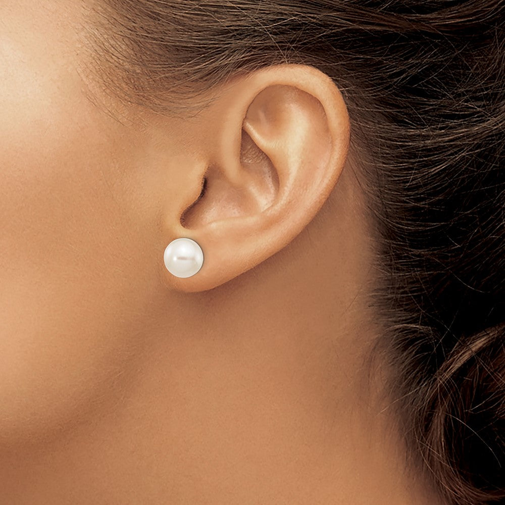 14k White Gold 9-10mm White Round FW Cultured Pearl Stud Post Earrings
