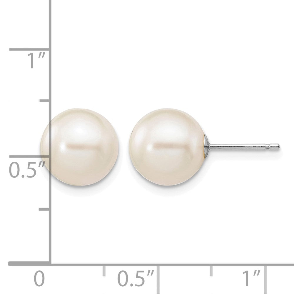 14k White Gold 9-10mm White Round FW Cultured Pearl Stud Post Earrings