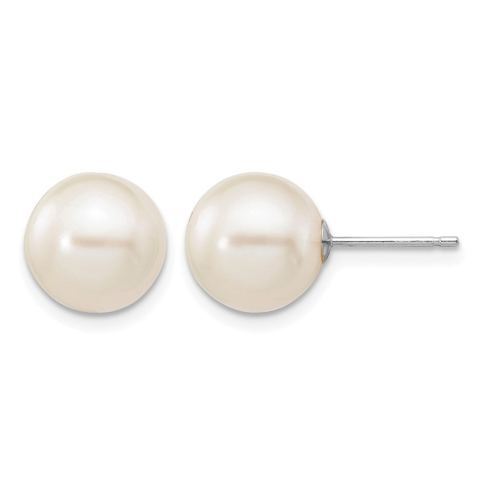 14k White Gold 9-10mm White Round FW Cultured Pearl Stud Post Earrings