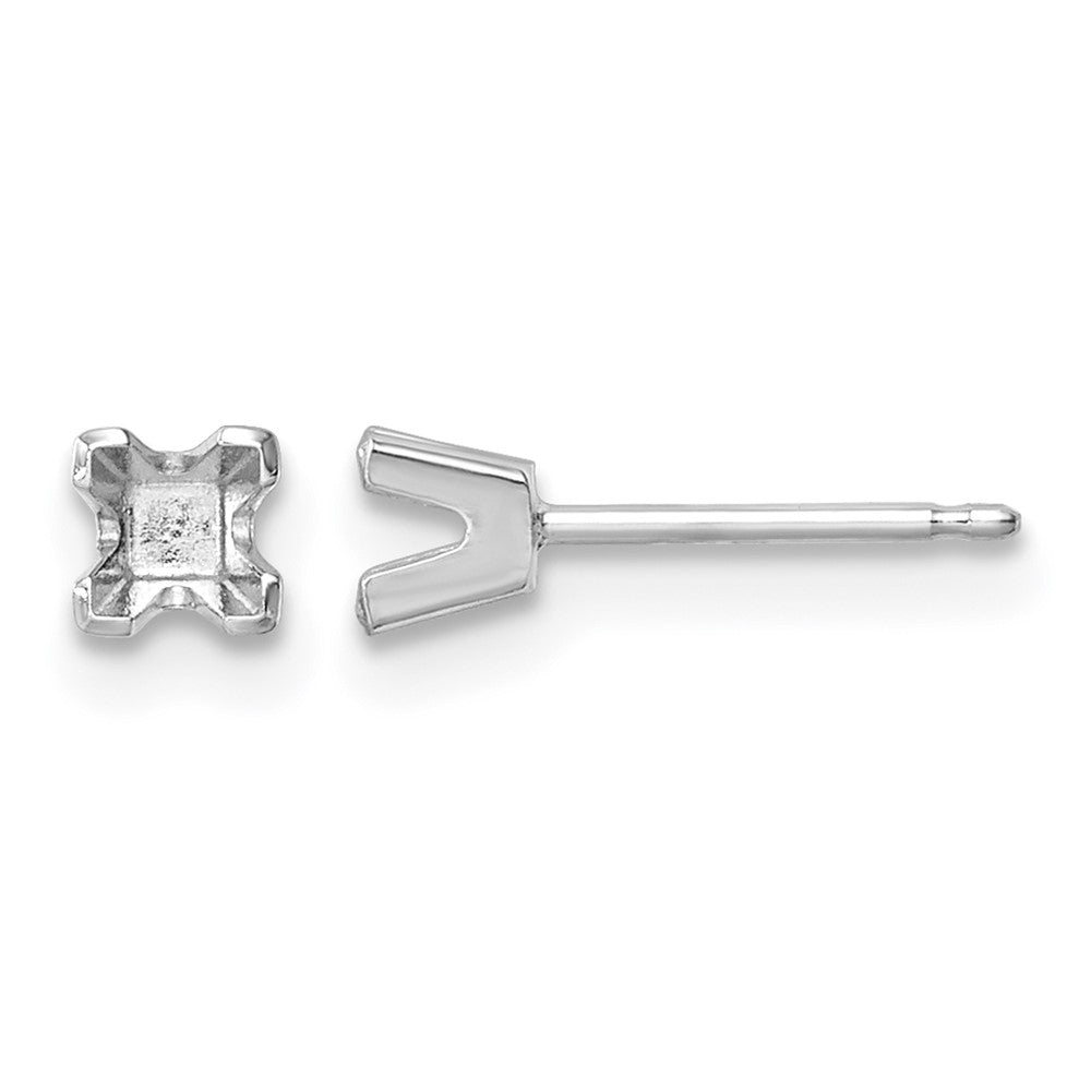 14k White Gold 3mm Princess Cut Stud Earring Mountings