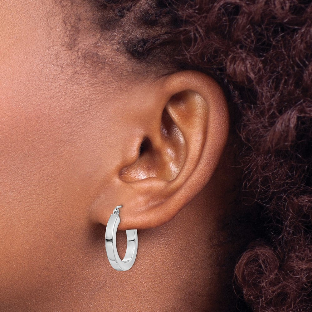 14k White Gold Square Tube Hoop Earrings