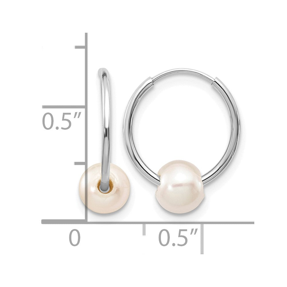 14k White Gold 5-6mm White Freshwater Cultured Pearl Endless Hoop Earrings