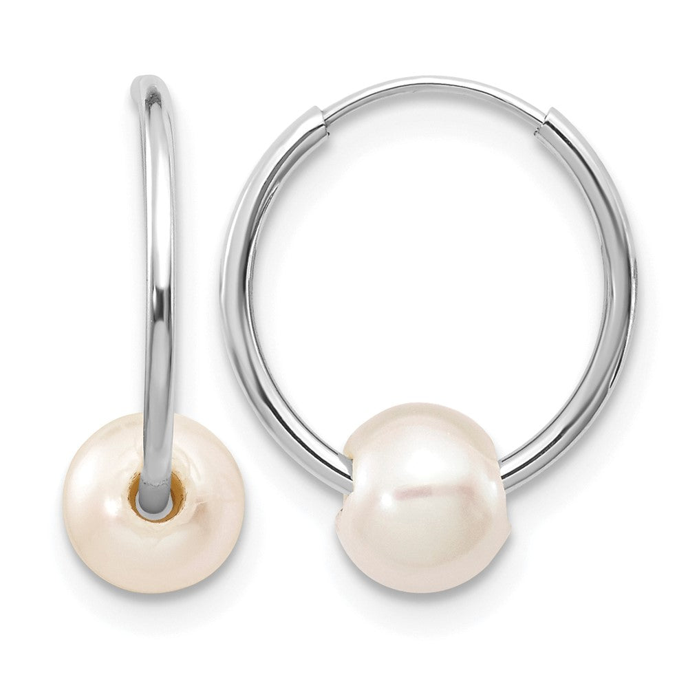 14k White Gold 5-6mm White Freshwater Cultured Pearl Endless Hoop Earrings