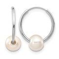 14k White Gold 5-6mm White Freshwater Cultured Pearl Endless Hoop Earrings