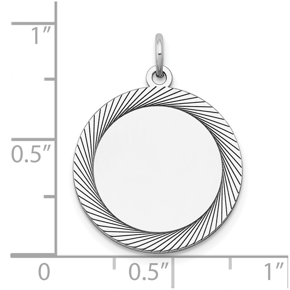14k White Gold Etched Design .027 Gauge Round Engravable Charm