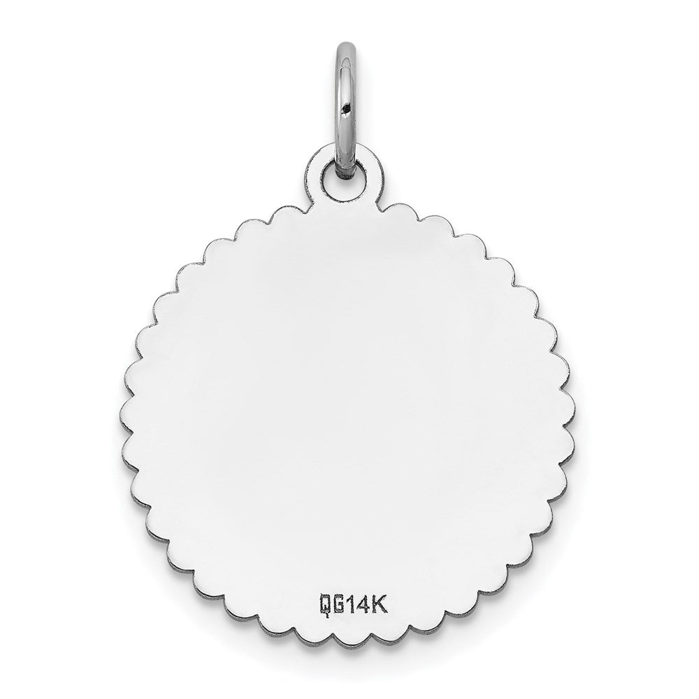 14k White Gold .013 Gauge Engraveable Scalloped Disc Charm
