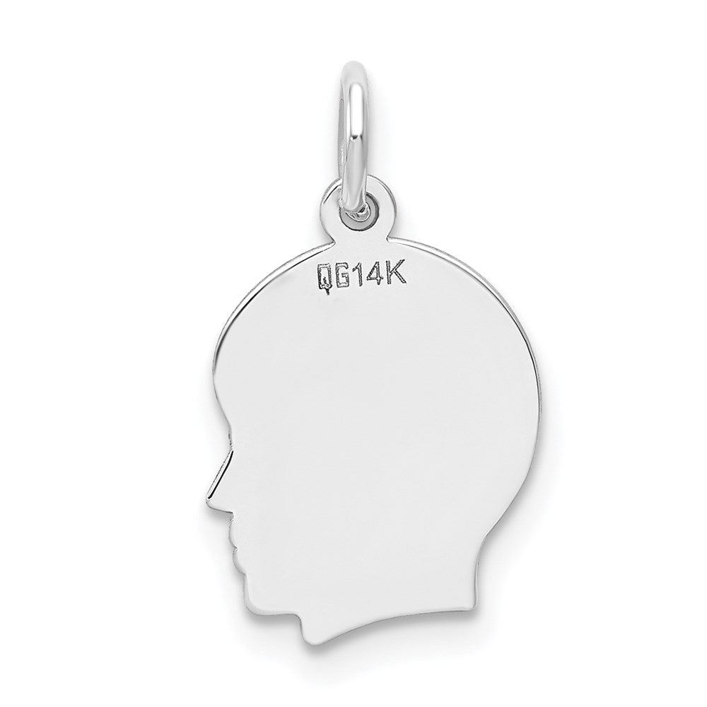 14k White Plain Small.011 Depth Facing Right Engravable Boy Charm