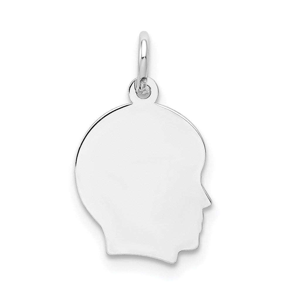14k White Plain Small.011 Depth Facing Right Engravable Boy Charm