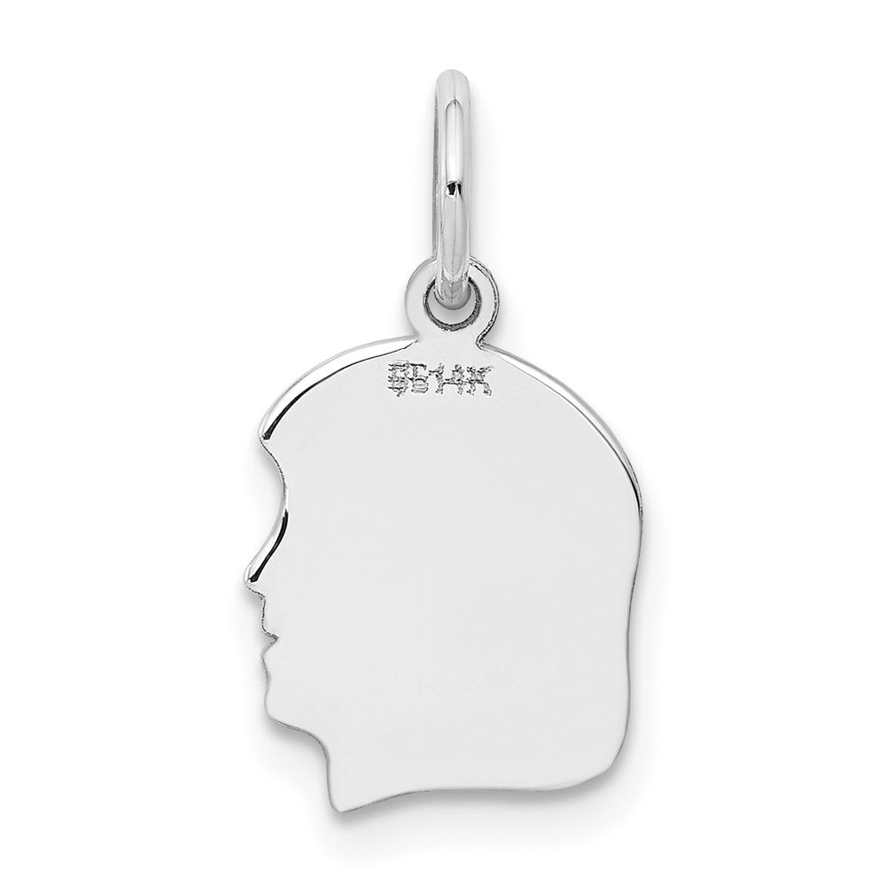 14k White Plain Small.011 Depth Facing Right Engravable Girl Charm