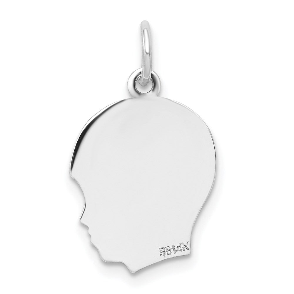 14k White Plain Medium.011 Depth Facing Right Engravable Boy Charm