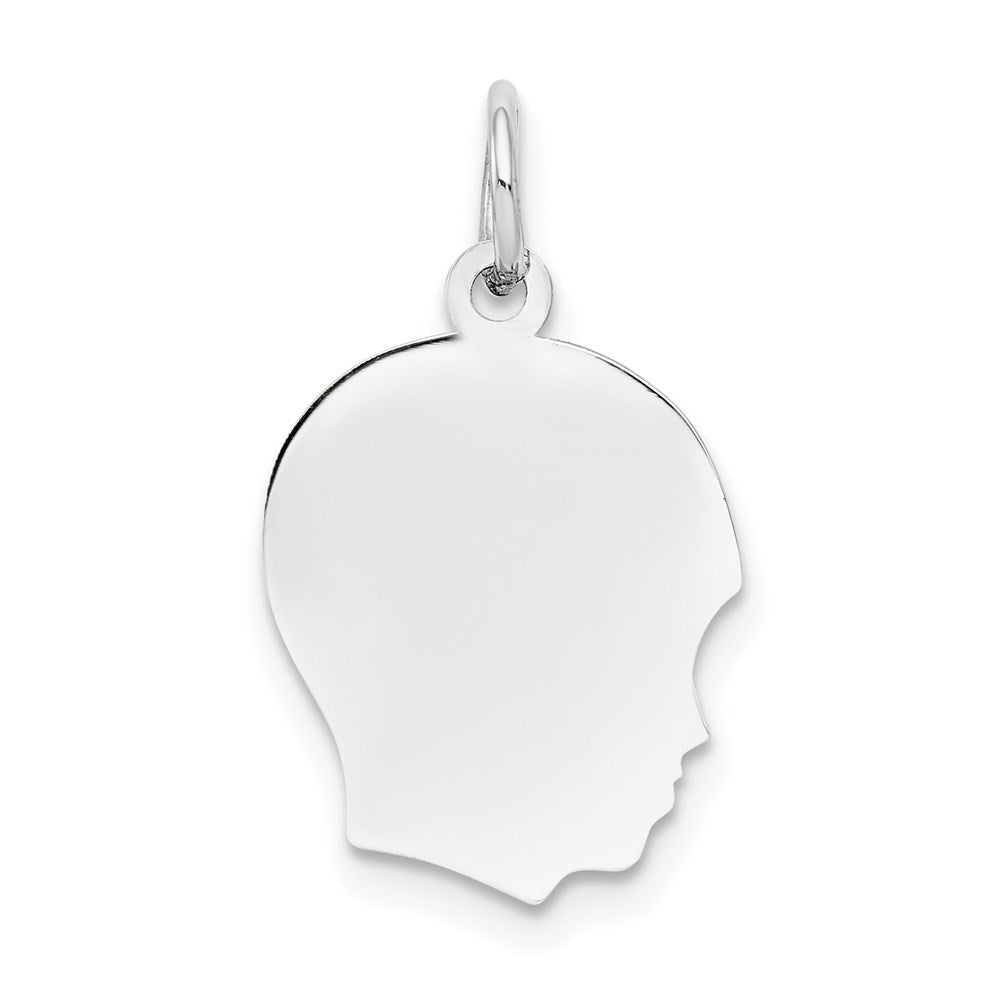 14k White Plain Medium.009 Depth Facing Right Engravable Boy Charm
