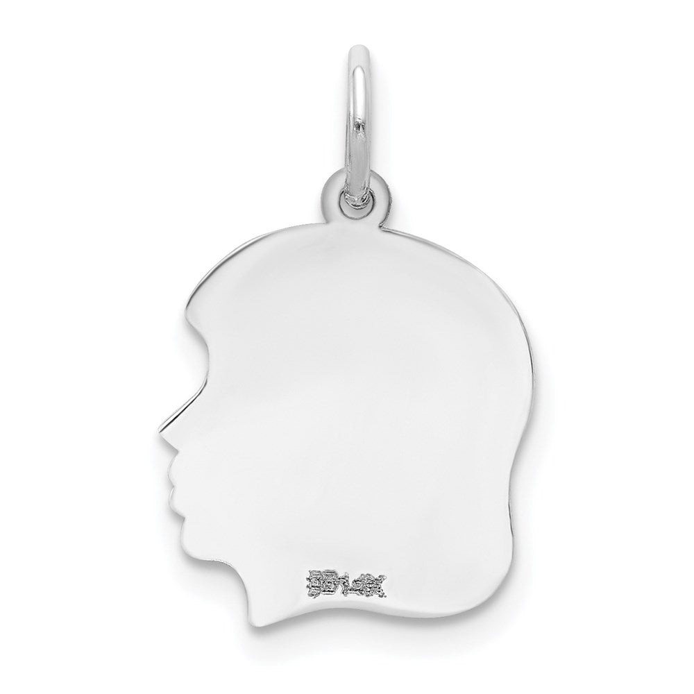 14k White Plain Medium.009 Depth Facing Right Engravable Girl Charm