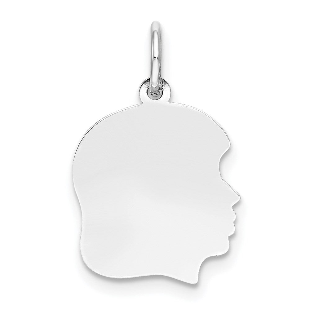14k White Plain Medium.009 Depth Facing Right Engravable Girl Charm