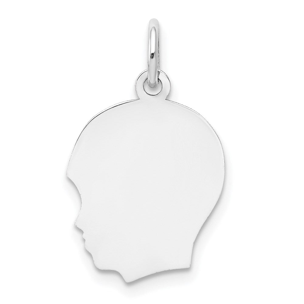 14k White Plain Medium.027 Depth Facing Left Engravable Boy Charm
