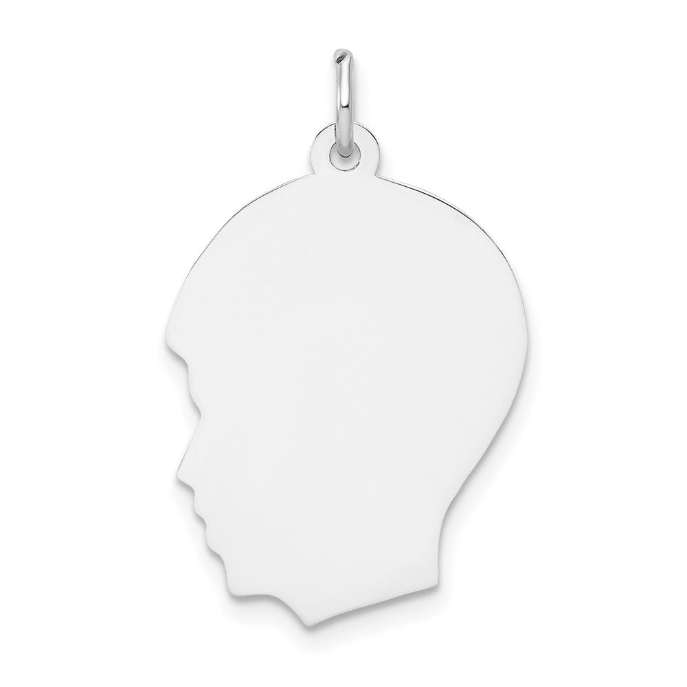 14k White Plain Medium.009 Depth Facing Left Engravable Boy Charm