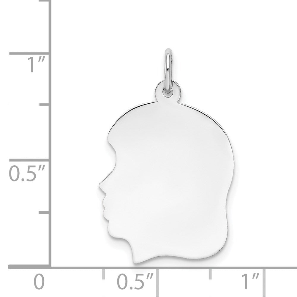 14k White Plain Medium.011 Depth Facing Left Engravable Girl Charm