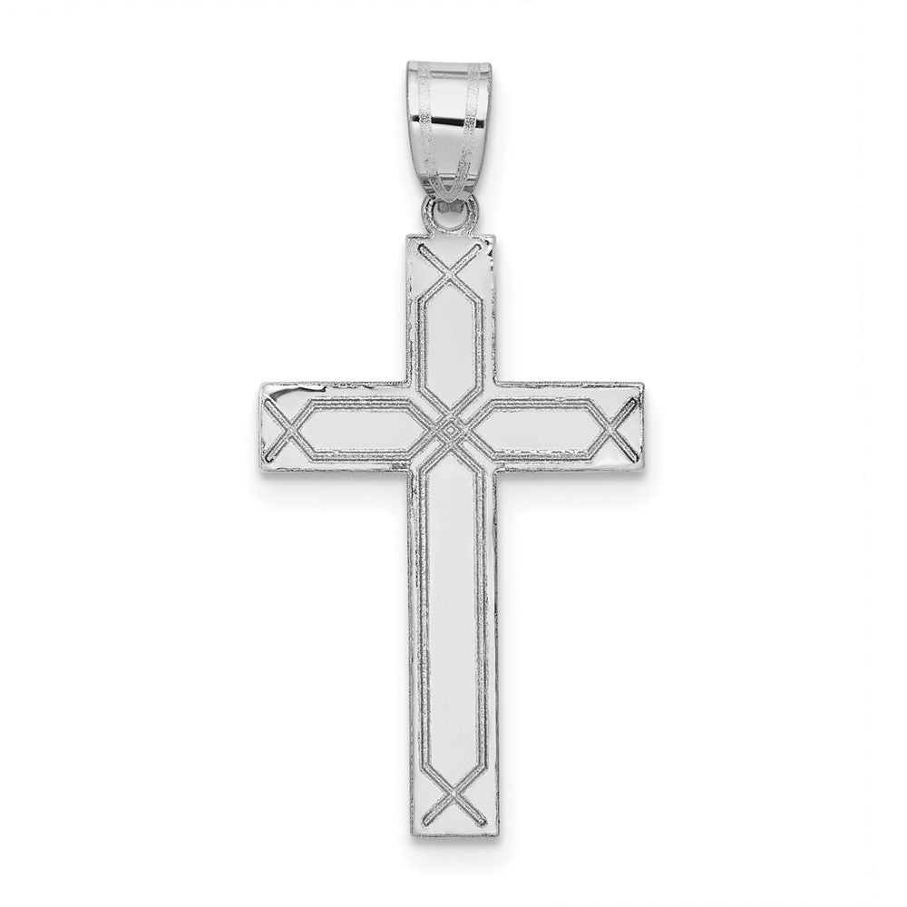 14k White Gold Solid Laser Etched Cross Pendant