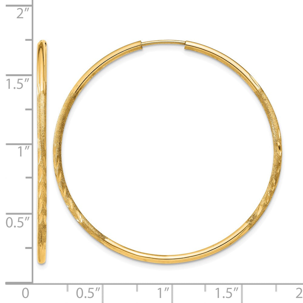 14k 1.5mm Satin Diamond-cut Endless Hoop Earrings