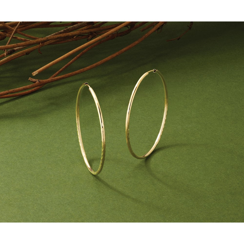14k 1.5mm Satin Diamond-cut Endless Hoop Earrings