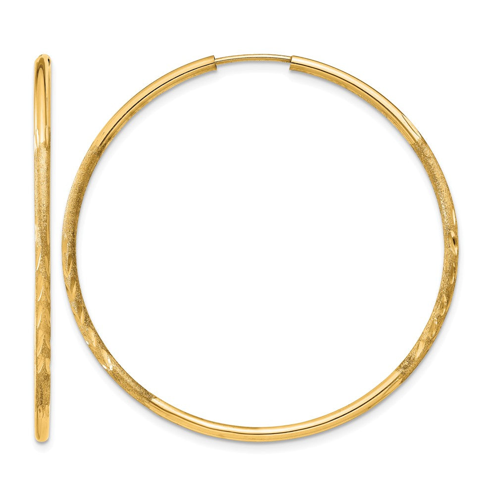 14k 1.5mm Satin Diamond-cut Endless Hoop Earrings