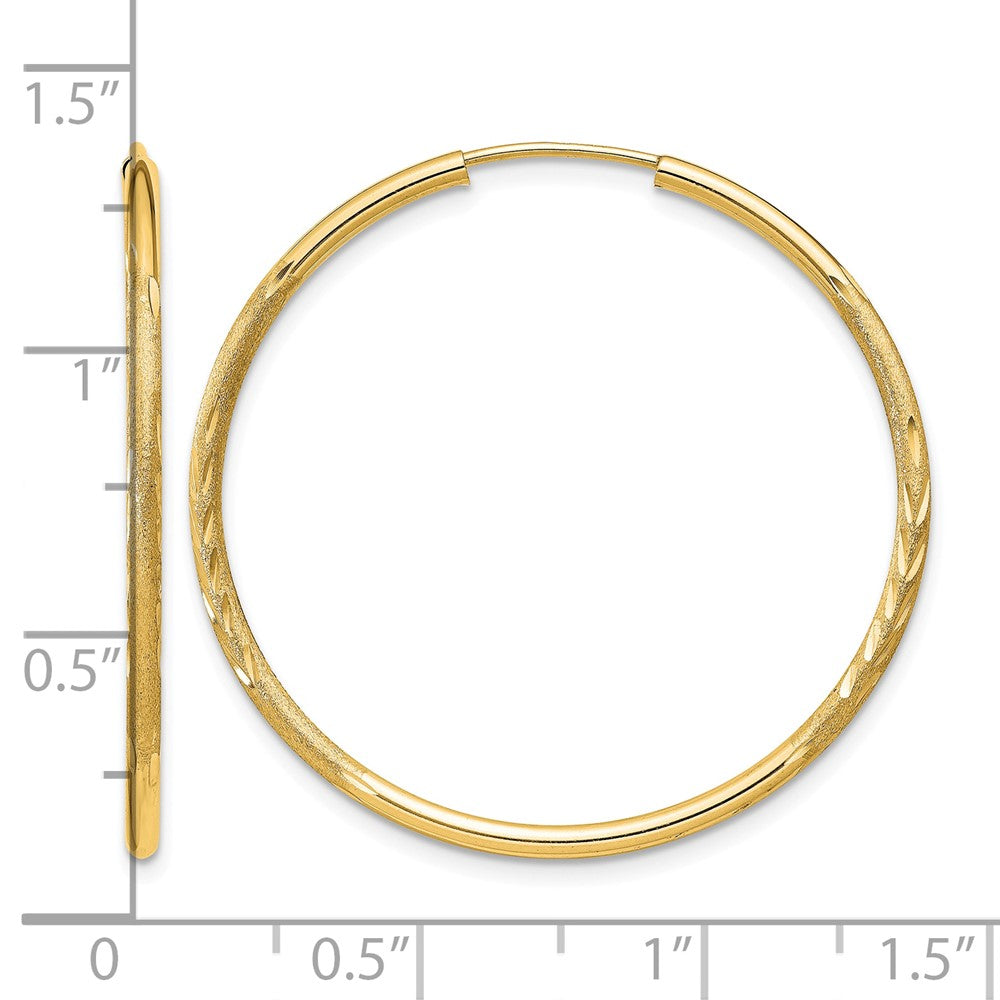14k 1.5mm Satin Diamond-cut Endless Hoop Earrings