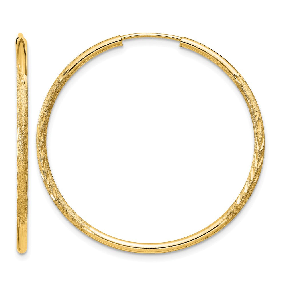 14k 1.5mm Satin Diamond-cut Endless Hoop Earrings